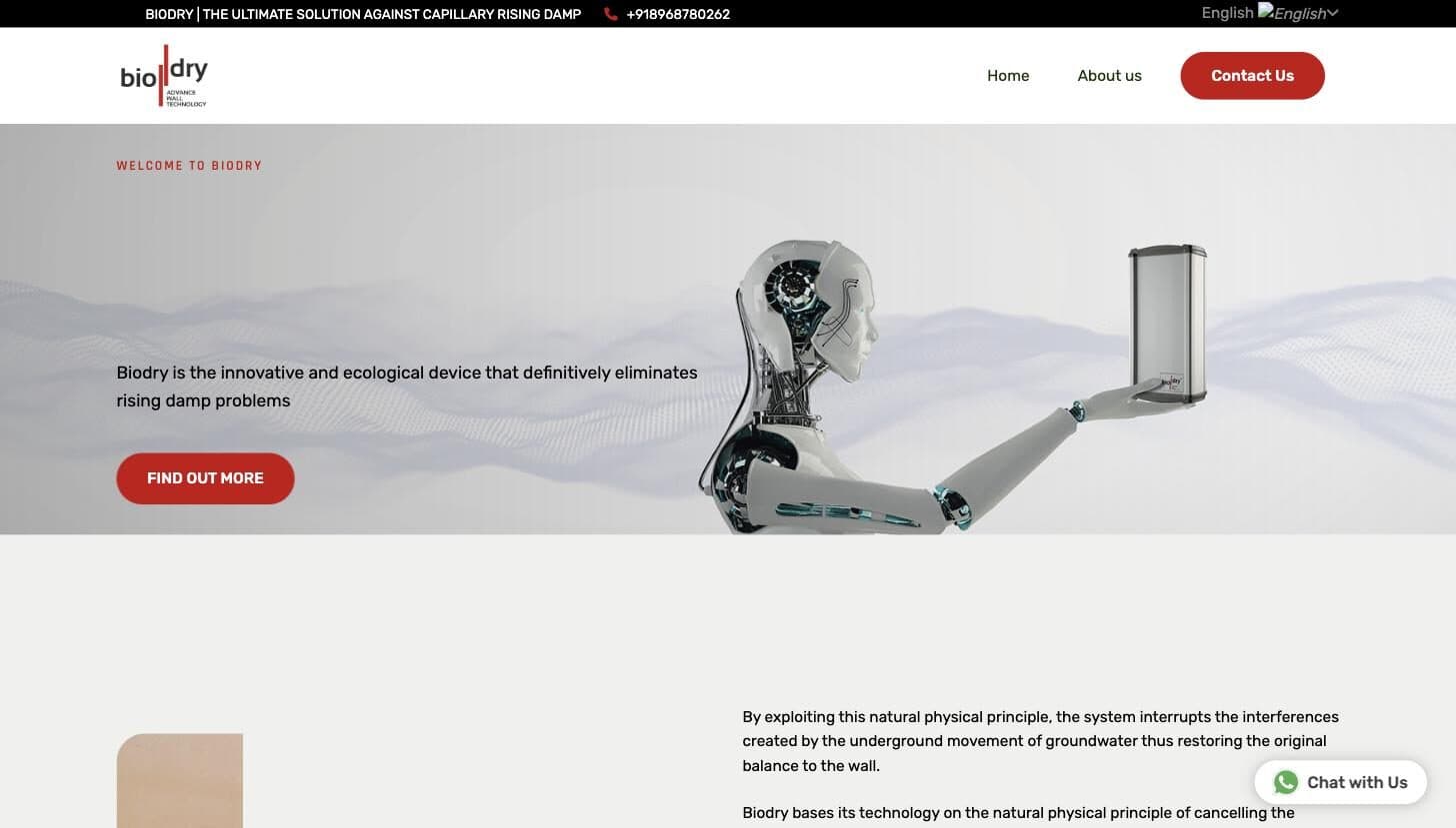 BioDry homepage hero presenting the ecological anti-damp device