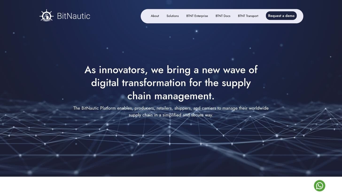 BitNautic homepage hero introducing its supply chain digital transformation platform